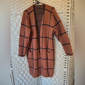 Elegant Brown Grid Women's Cardigan